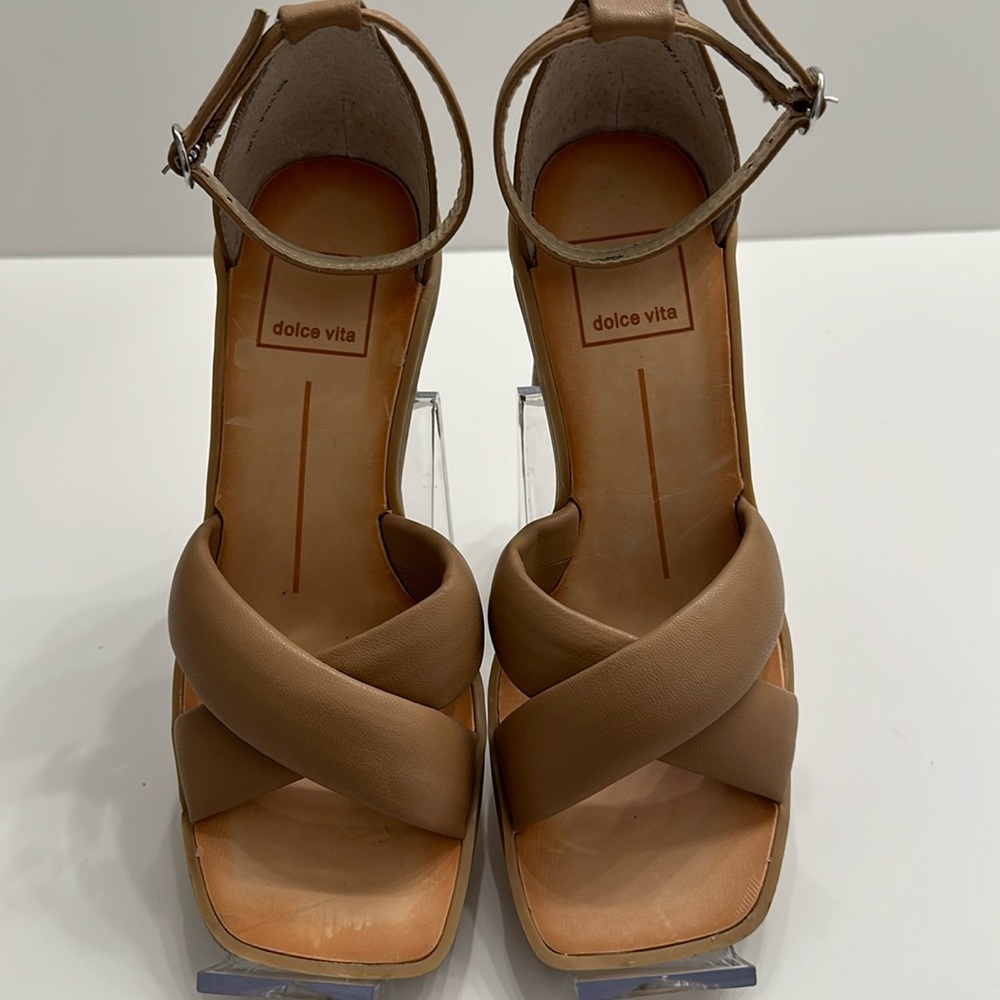 DOLCE VITA FLAVIA CAFE LEATHER ANKLE STRAP HEELED SANDALS   Womens Size 5.5